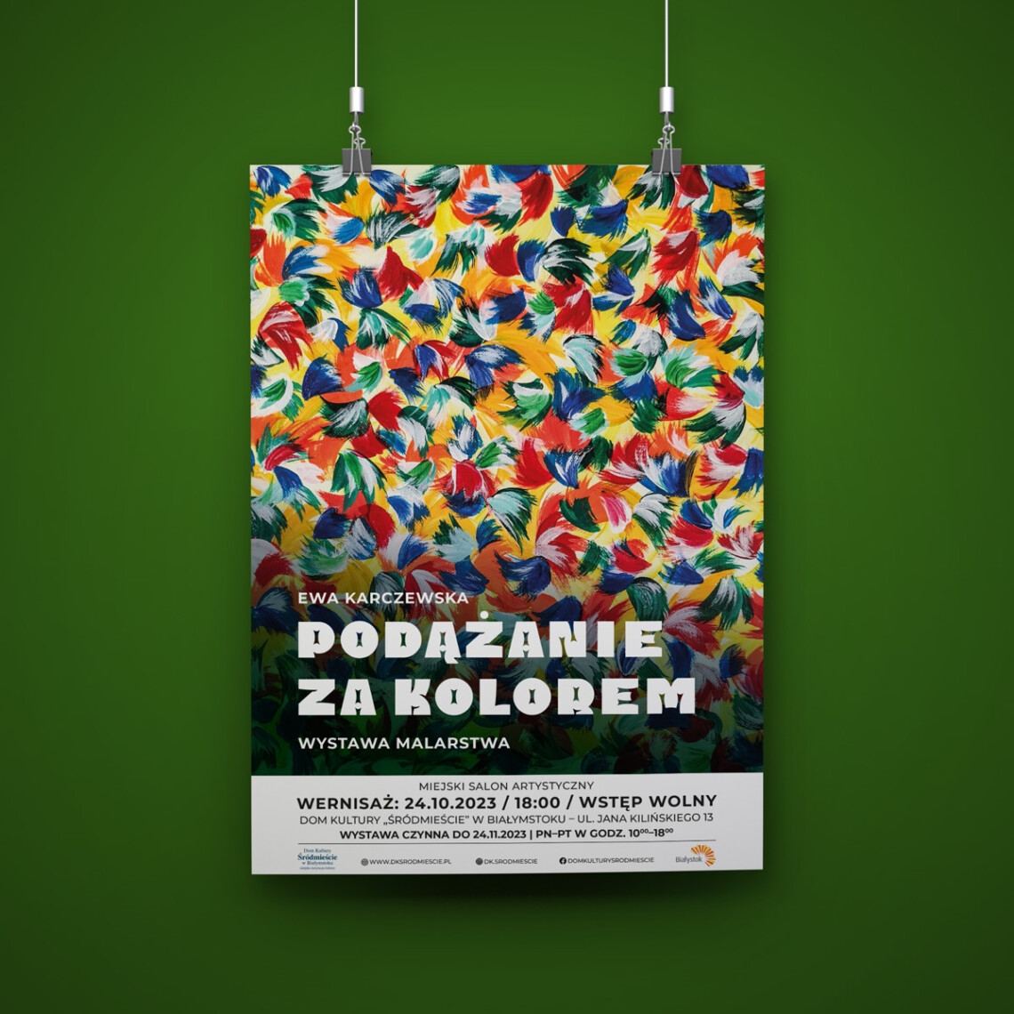 mockup plakatu wystawy „Podążanie za kolorem” Ewy Karczewskiej 