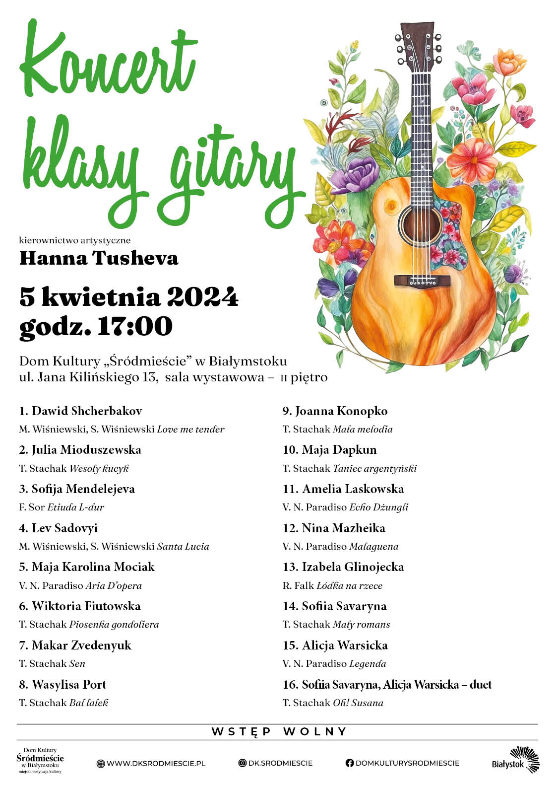 plakat Koncert klasy gitary pod kierownictwem artystycznym Hanny Tushevy