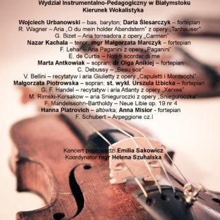 plakat koncertu studentów i wykładowców uniwersytetu muzycznego fryderyka chopina w dkś