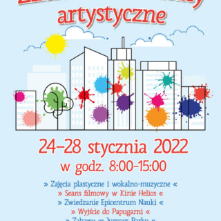 Plakat Zimowe warsztaty artystyczne styczeń 2022 w Domu Kultury Śródmieście w Białymstoku