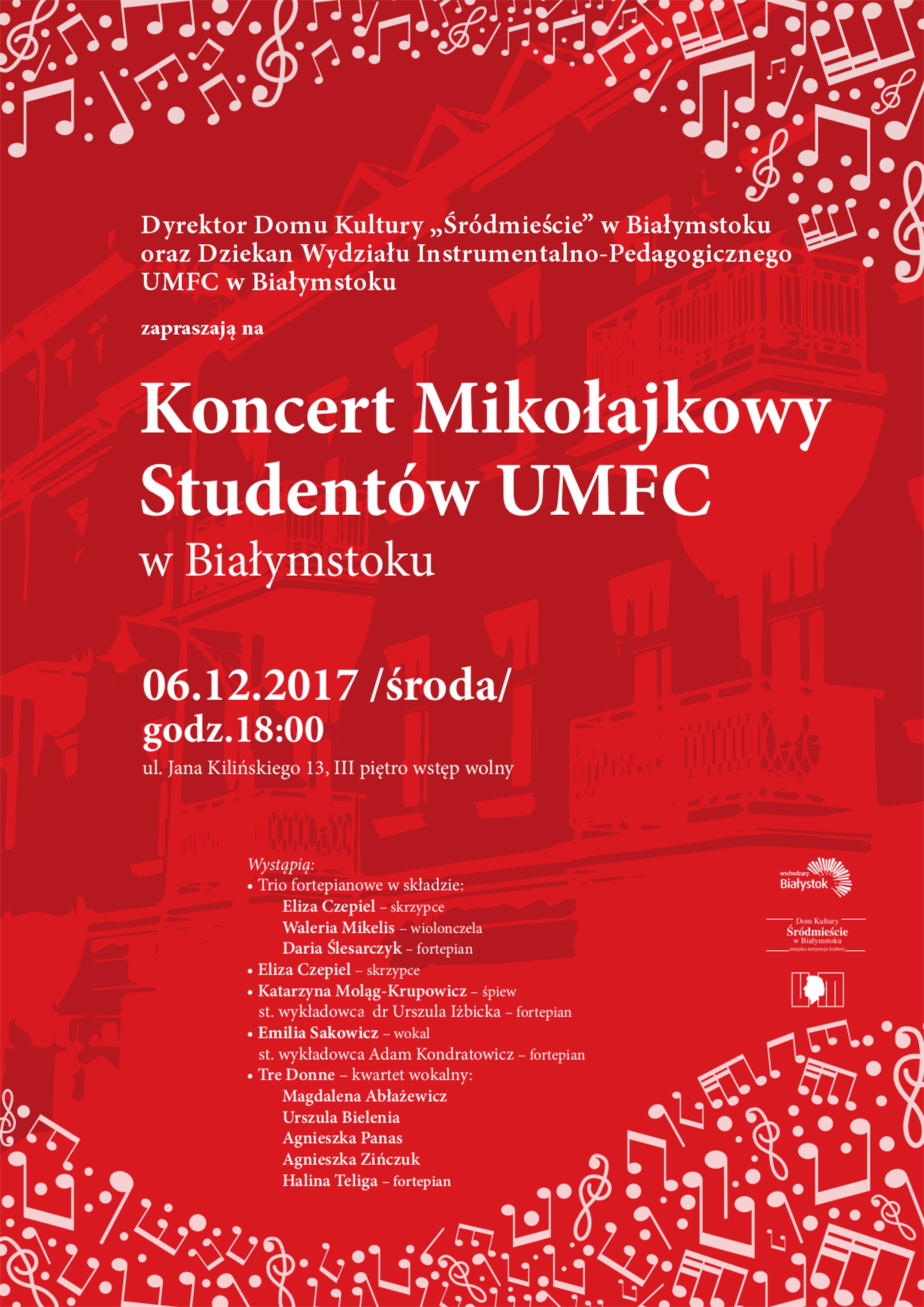 plakat koncert mikołajkowy studentów umfc w dkś